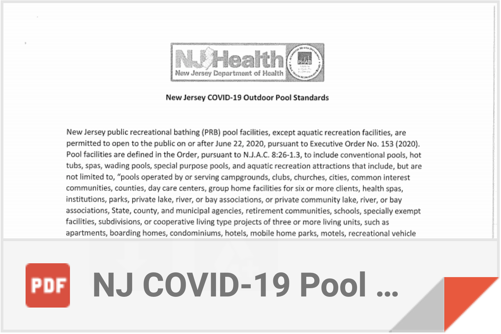 COVID-19 Pool Standards